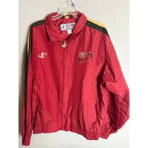 Vintage 90s Pro Line San Francisco 49ers Windbreaker Jacket Red Gold Mens Size L
